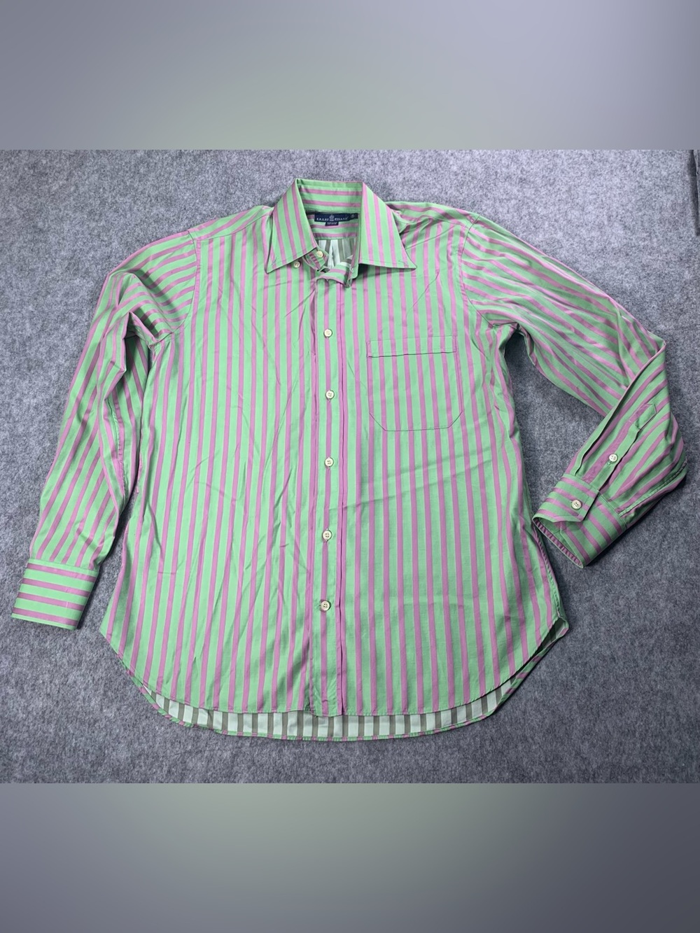 EREDI PISANO  Men's Green & Pink Stripe Dress Shirt